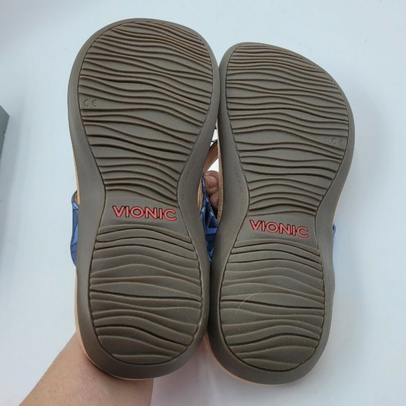 Vionic Rest Bella II Toe Post Thong Sandal Shoe Navy Chevron Women's Size 9 NEW - Picture 8 of 10